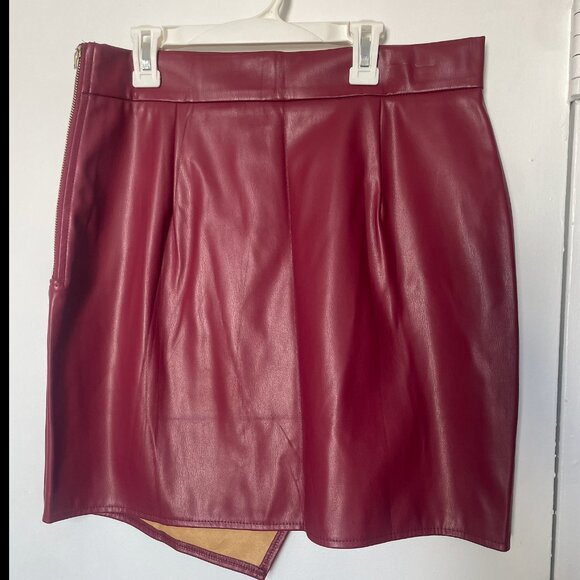 NWT Red Faux Leather Asymmetrical Sexy Mini Skirt - Picture 7 of 7